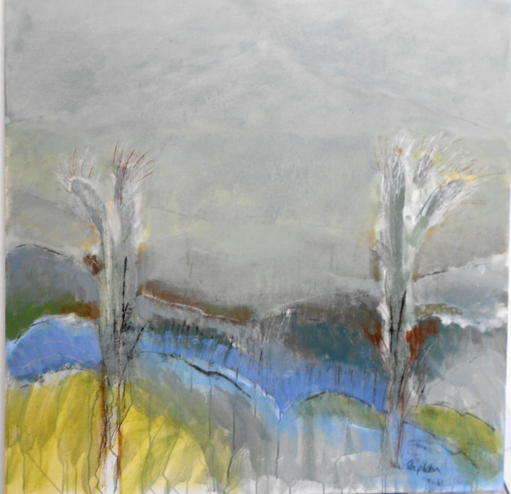 Painting titled "plane-trees" by June Stapleton, Original Artwork, Acrylic