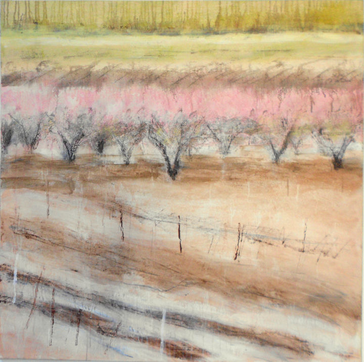 Pittura intitolato "winter cherry trees" da June Stapleton, Opera d'arte originale, Olio