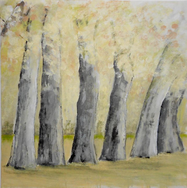 Painting titled "plane trees" by June Stapleton, Original Artwork, Oil