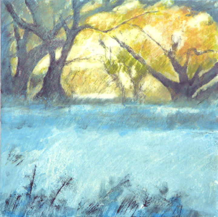 Painting titled "blue field" by June Stapleton, Original Artwork, Acrylic