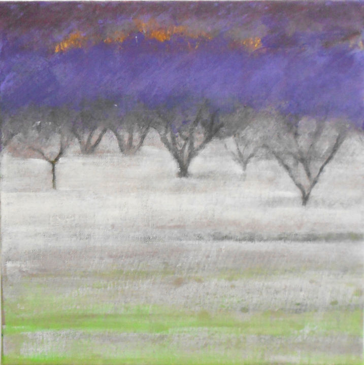 Painting titled "purple plum trees" by June Stapleton, Original Artwork, Acrylic