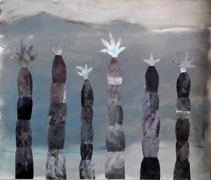 Malerei mit dem Titel "beneath the palms 2" von June Stapleton, Original-Kunstwerk, Acryl