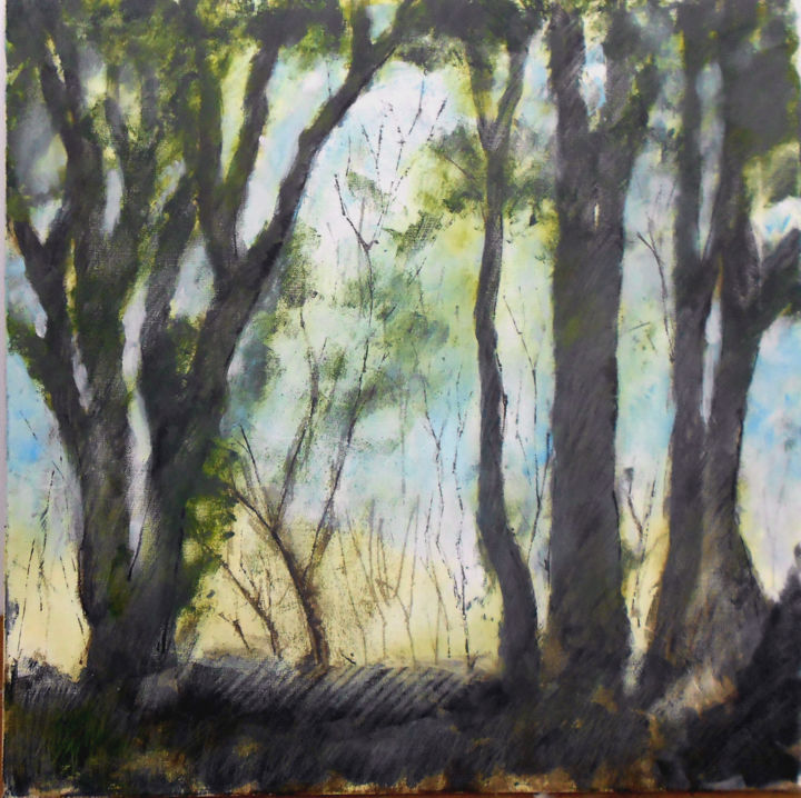Painting titled "woodland light and…" by June Stapleton, Original Artwork, Acrylic