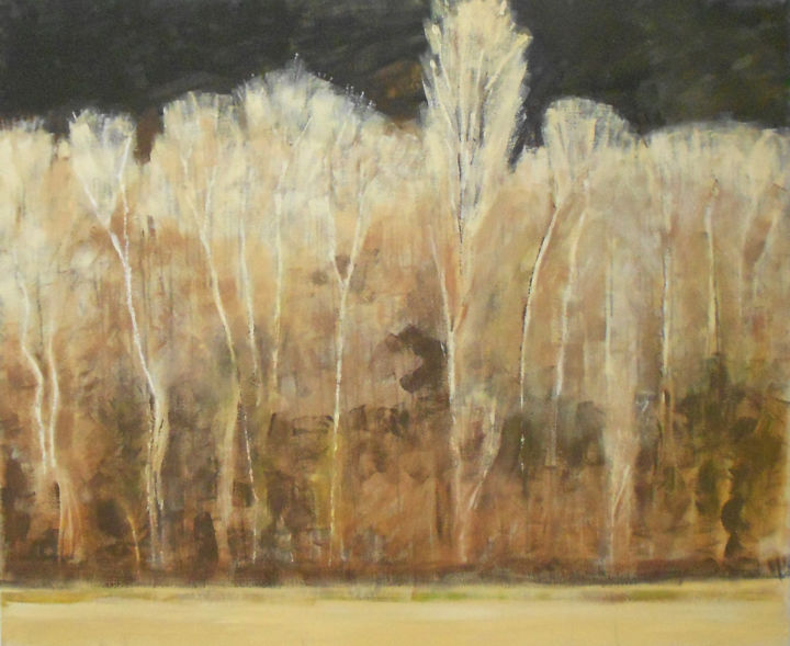 Painting titled "slender poplars in…" by June Stapleton, Original Artwork, Acrylic
