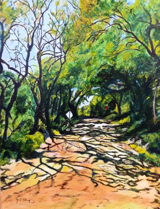 Painting titled "A Shady Country Road" by J S Ellington, Original Artwork, Acrylic