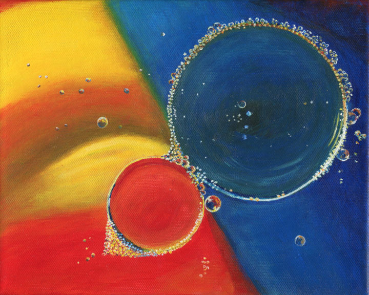Painting titled "Bubbles-Red and Blue" by J S Ellington, Original Artwork, Acrylic