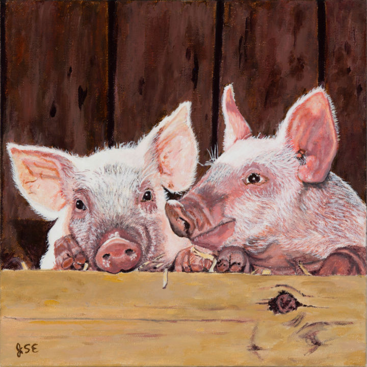 Painting titled "Two Little Oinkers" by J S Ellington, Original Artwork, Acrylic