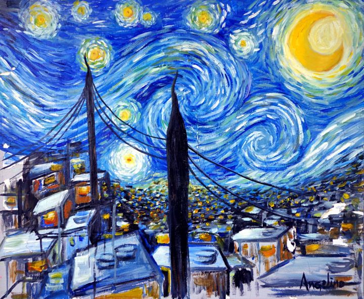 Pintura intitulada "Noite Favelada (Sta…" por Ju Angelino, Obras de arte originais