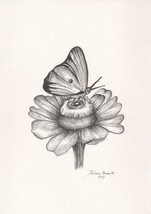 Dessin intitulée "Flower" par Juliana Birrento, Œuvre d'art originale, Stylo à bille