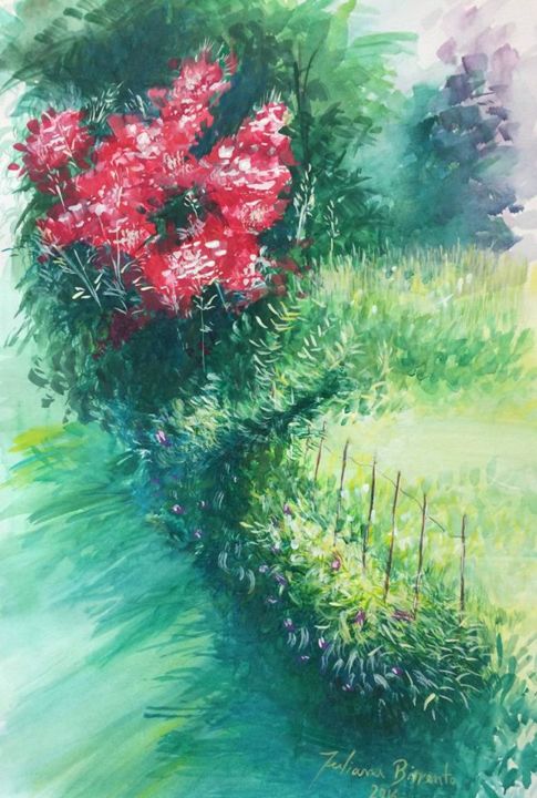 Pintura intitulada "Garden" por Juliana Birrento, Obras de arte originais, Aquarela