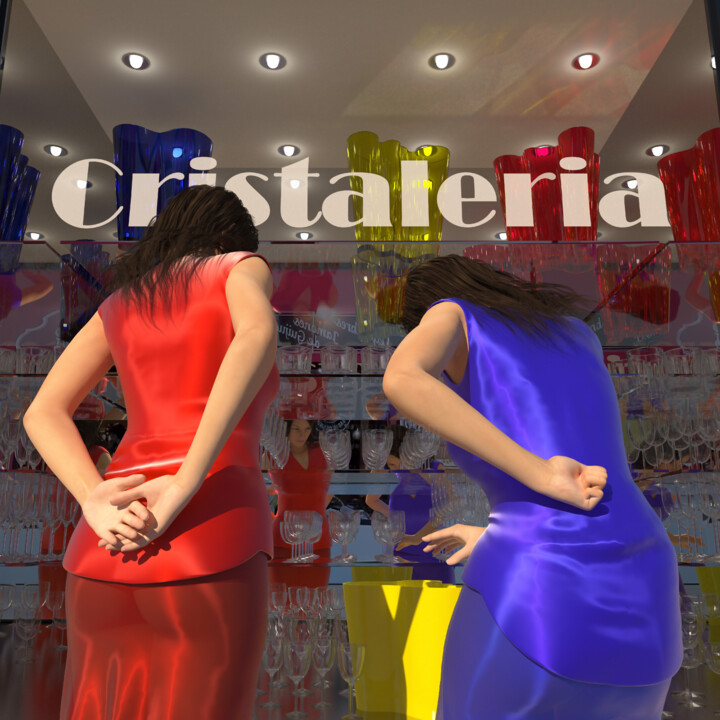 数字艺术 标题为“CRISTALERIA” 由Juan Aguirre, 原创艺术品, 三维建模 安装在木板上
