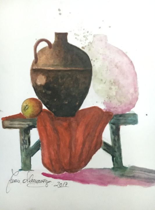 Schilderij getiteld "El pañuelo rojo¡" door Almanzart, Origineel Kunstwerk, Aquarel