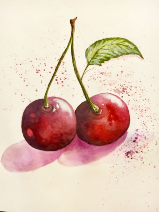 Painting titled "Cherry" by Almanzart, Original Artwork, Watercolor