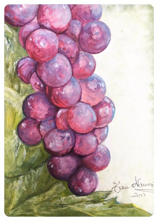 Painting titled "Red Grapes" by Almanzart, Original Artwork, Watercolor