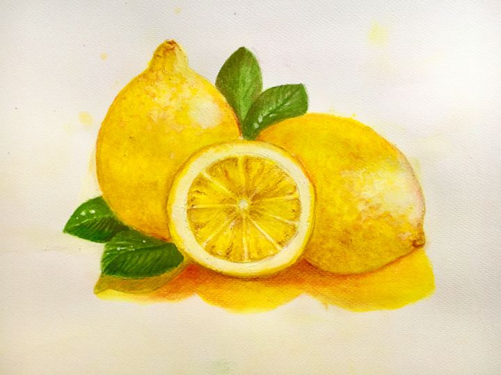 Painting titled "Limones" by Almanzart, Original Artwork, Watercolor