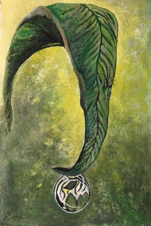 Painting titled "The leaf" by Almanzart, Original Artwork, Watercolor