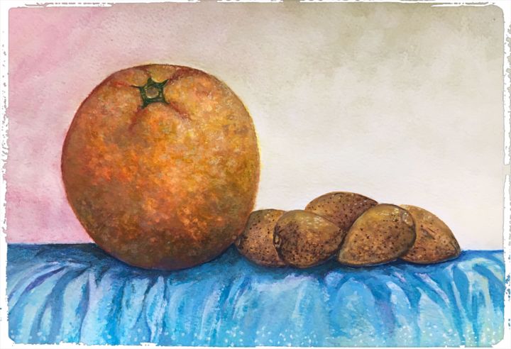 Painting titled "The orange and the…" by Almanzart, Original Artwork, Watercolor