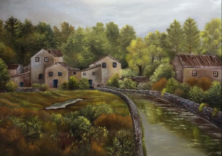 Painting titled "Thefarm" by Almanzart, Original Artwork, Oil