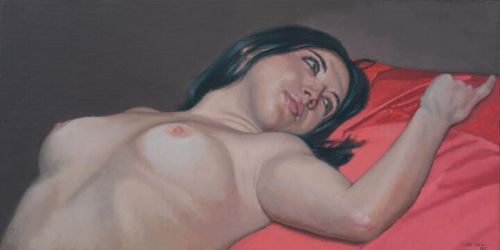 Pintura titulada "Mujer acostada" por Juan Álvarez Cebrián, Obra de arte original, Oleo Montado en Bastidor de camilla de ma…