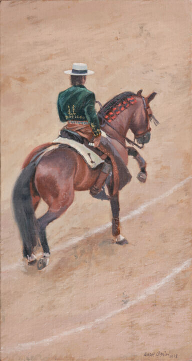 Painting titled "rejoneador V" by Juan Álvarez Cebrián, Original Artwork, Oil Mounted on Wood Panel