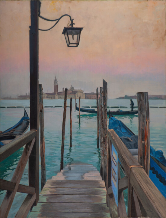 Painting titled "Venecia I" by Juan Álvarez Cebrián, Original Artwork, Oil Mounted on Wood Stretcher frame