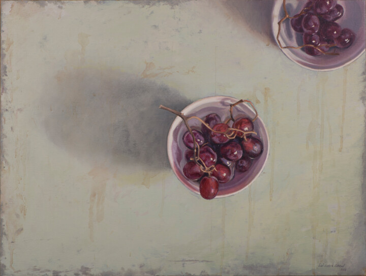 Pintura titulada "Tazones con uvas I" por Juan Álvarez Cebrián, Obra de arte original, Oleo Montado en Bastidor de camilla d…