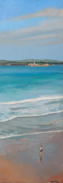 Painting titled "Playa de Santander" by Juan Álvarez Cebrián, Original Artwork, Oil Mounted on Wood Stretcher frame
