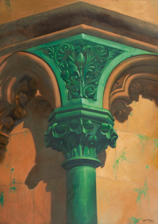 Peinture intitulée "Capitel Verde" par Juan Álvarez Cebrián, Œuvre d'art originale, Huile Monté sur Châssis en bois