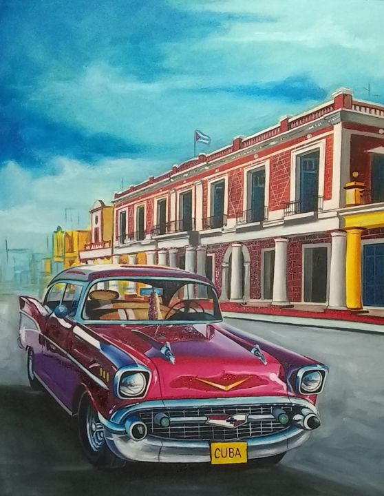 Peinture intitulée "Chevrolet" par Juan Carlos Leyva, Œuvre d'art originale, Encre