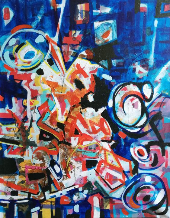 Painting titled "Chain Reaction" by Juan Carlos Lopez, Original Artwork, Acrylic