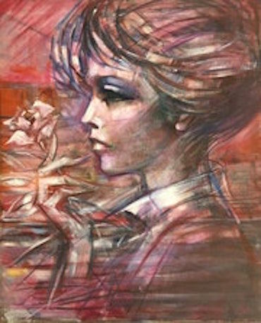 Pintura titulada "Mujer con flor en l…" por Juan Kancepolski, Obra de arte original, Oleo
