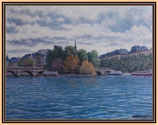 Peinture intitulée "Le Pont Neuf à Paris" par Juan Pablo Versluys Rojas, Œuvre d'art originale, Huile