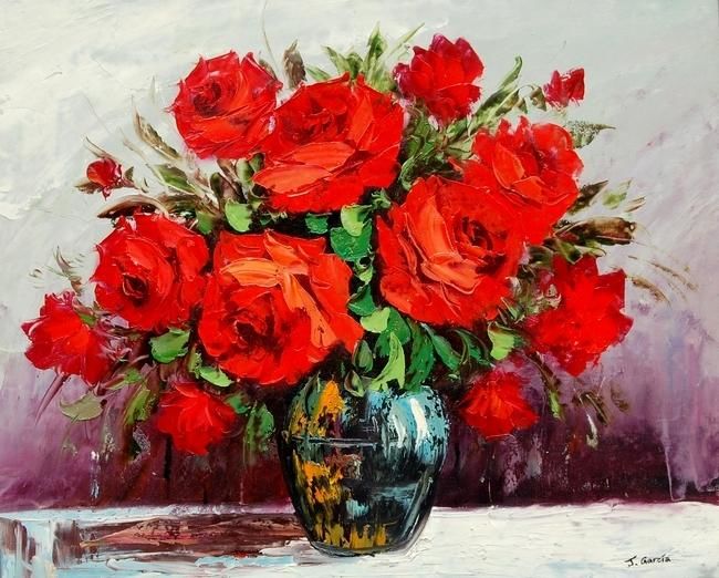 Peinture intitulée "Rose rouge - Impres…" par Juana Garcia, Œuvre d'art originale