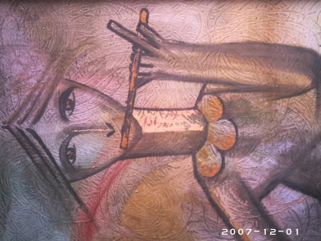 Painting titled "aureliano con flauta" by Juan Carlos Ibañez Torres, Original Artwork