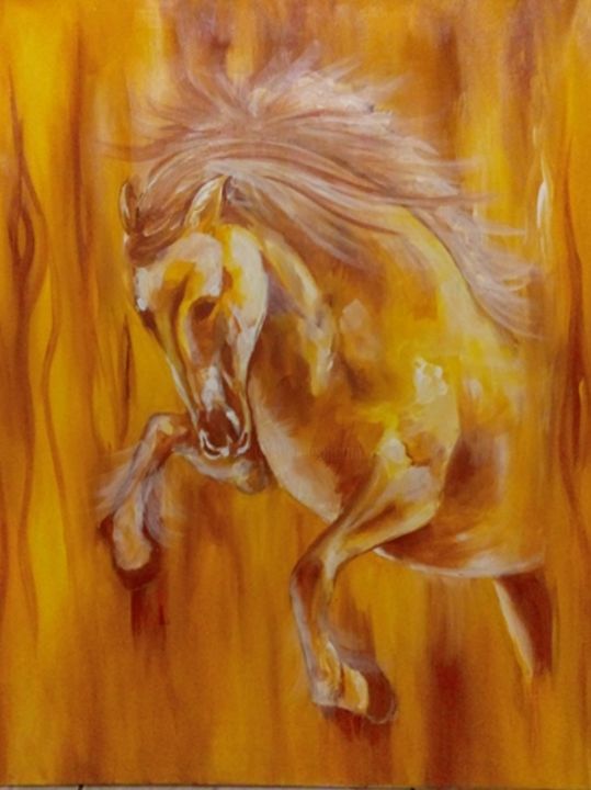 Pintura intitulada "caballo amarillo" por Juan David De La A Orrala, Obras de arte originais, Acrílico