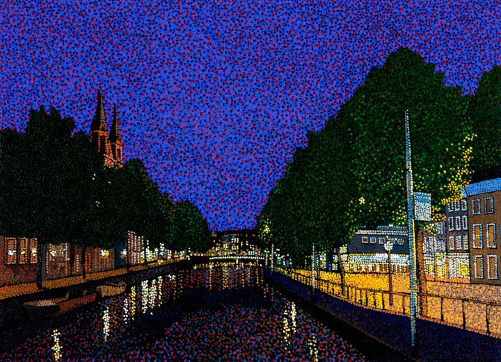 Peinture intitulée "the night view in A…" par Juchul Kim, Œuvre d'art originale, Huile