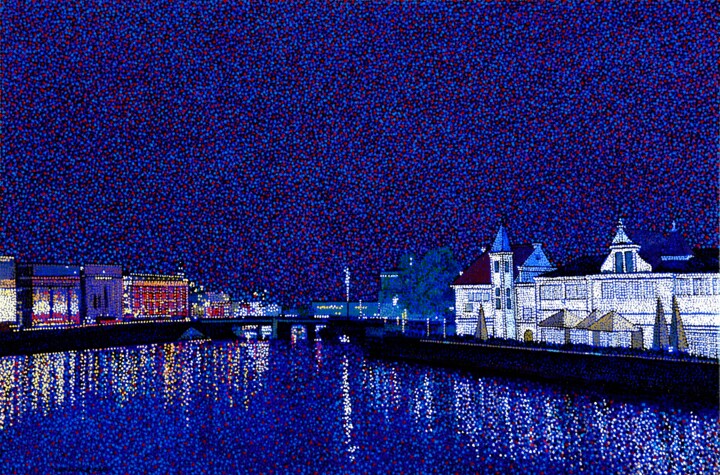 Pittura intitolato "the night view in a…" da Juchul Kim, Opera d'arte originale, Olio