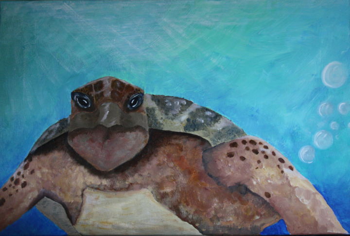 Картина под названием "Une tortue aux ondi…" - Judith Prodhomme, Подлинное произведение искусства, Акрил
