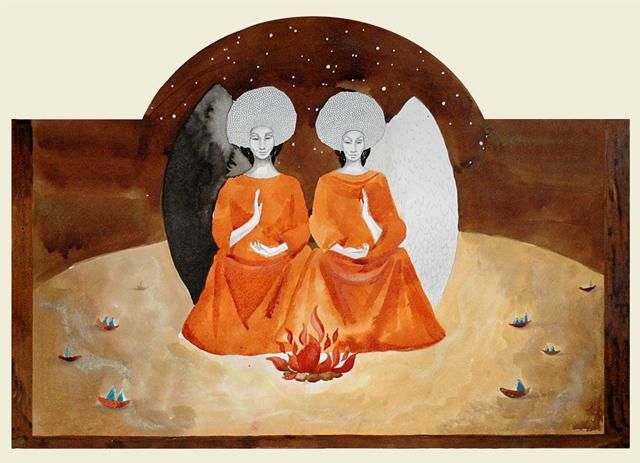 Картина под названием "Yin and Yang fire a…" - Judita Zidziuniene, Подлинное произведение искусства