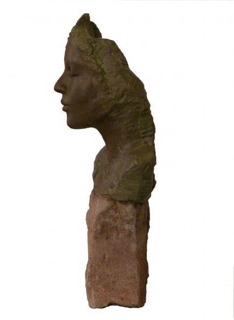 Sculpture intitulée "visage sur pierre" par Judith Franken, Œuvre d'art originale