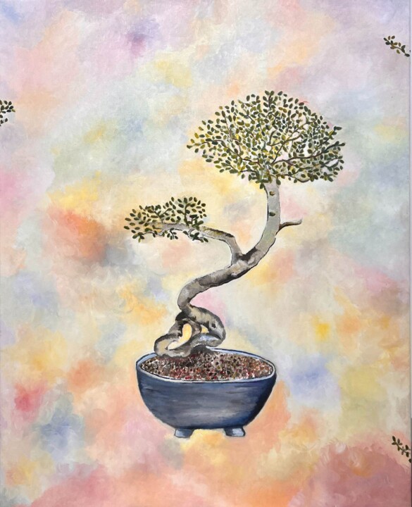 Картина под названием "Bonsai" - Judith Hassan, Подлинное произведение искусства, Масло Установлен на Деревянная рама для но…