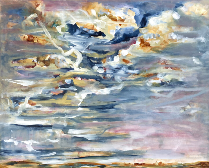 Painting titled "Wolkentanzend - Clo…" by Judith Riemer, Original Artwork, Acrylic Mounted on Wood Stretcher frame