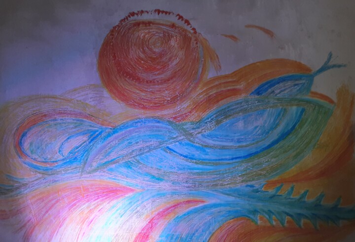Painting titled "Die Sonne versinkt" by Judith Simonis, Original Artwork, Wax