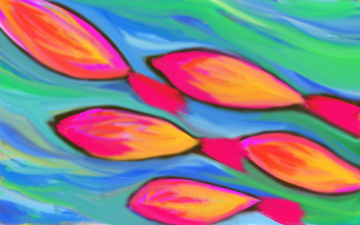 Digital Arts titled "Fische im Fluss" by Judith Simonis, Original Artwork, Digital Painting