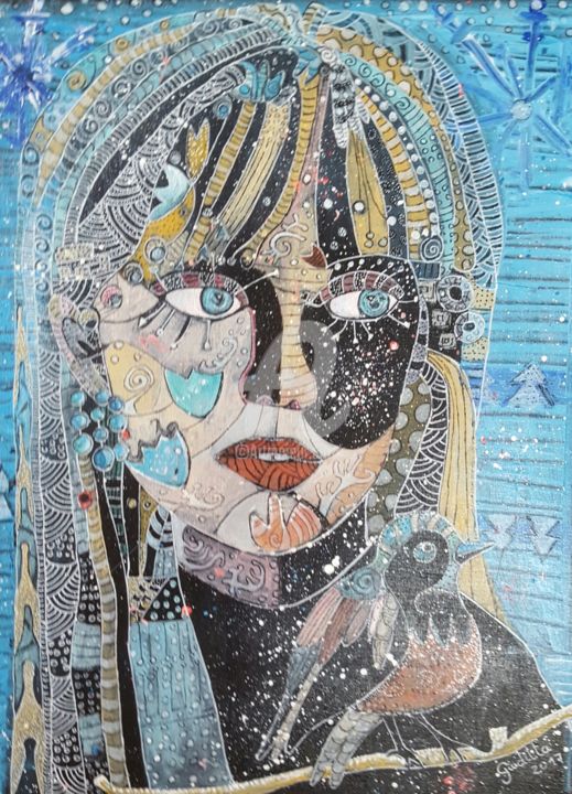 Painting titled "Portrait Hiver" by Giuditta, Original Artwork, Acrylic