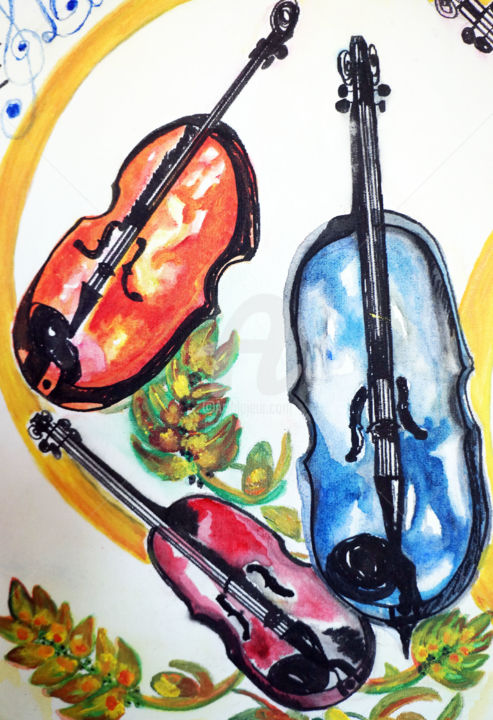 Pintura titulada "Violoncelo e Violin…" por Judjesus, Obra de arte original, Acrílico