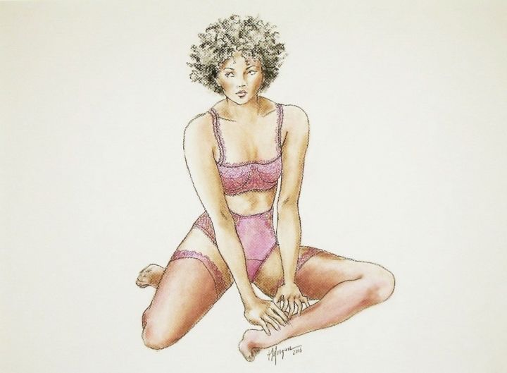 Drawing titled "Sweet & Sexy" by Judy Morgan, Original Artwork, Charcoal