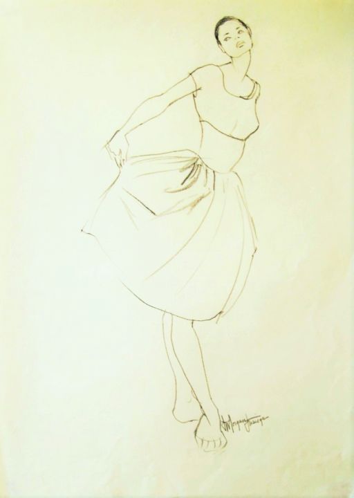 Desenho intitulada "Curtsy" por Judy Morgan, Obras de arte originais, Carvão