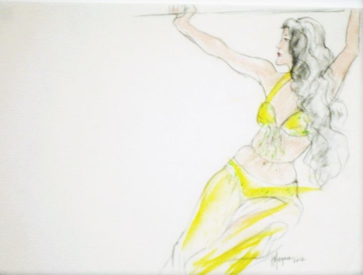 Tekening getiteld "Belly Dancer 2" door Judy Morgan, Origineel Kunstwerk, Houtskool