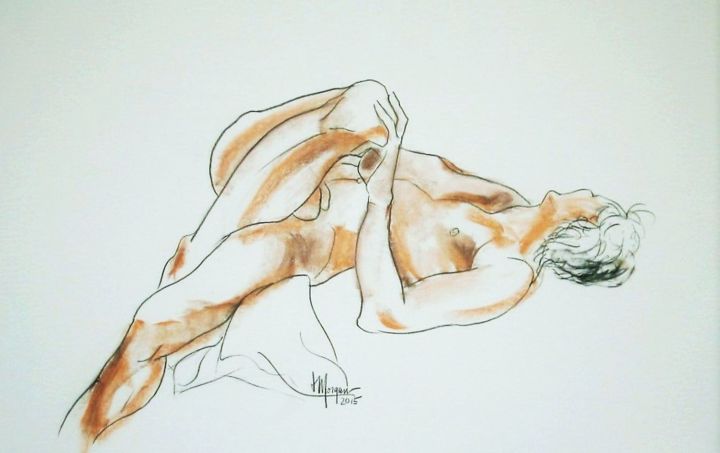 Drawing titled "Masculine movement" by Judy Morgan, Original Artwork, Charcoal